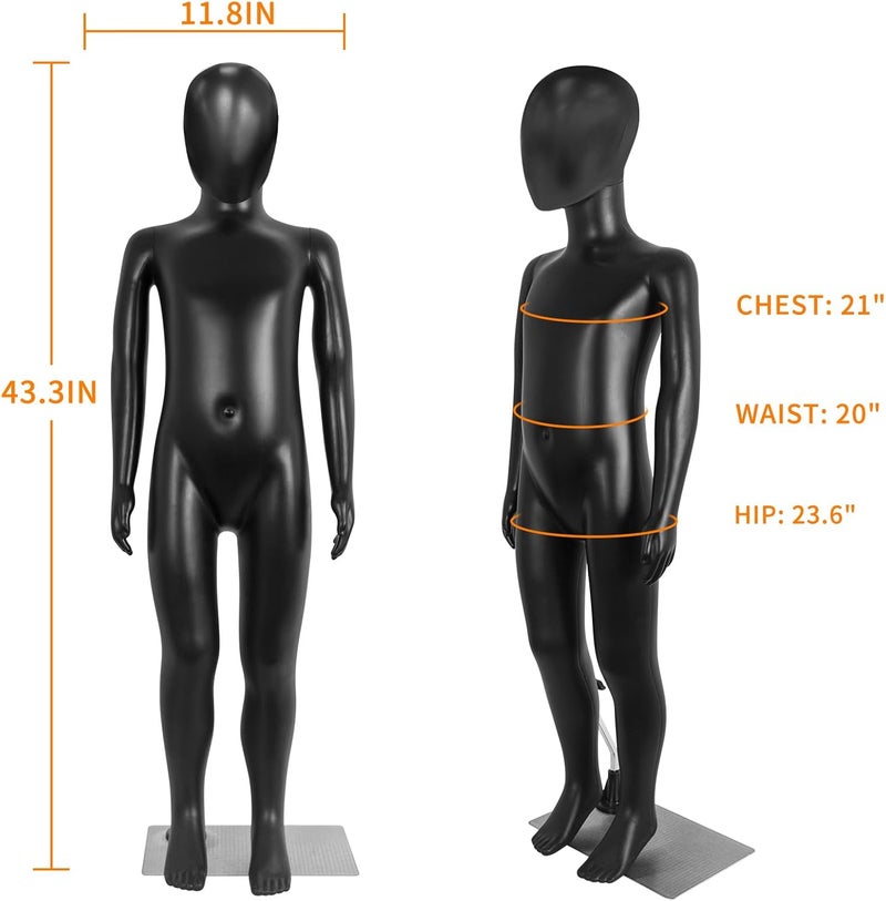 SHAREWIN Child Mannequin, Kids Mannequins Full Body 43.3 Inches, Black Children Dress Form Mannequins, Realistic Detachable Manikin Body Display with Metal Base - Image 1